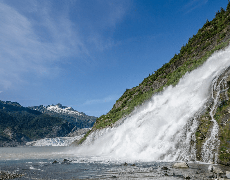 waterfall and glacier