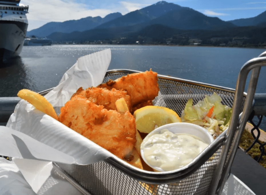 a tray of food on a picnic table